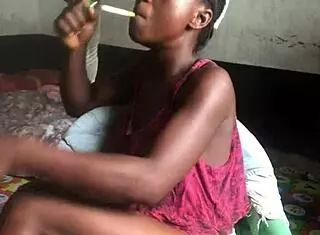 crazy bitch in sexy clothes smoking inside lane lords room