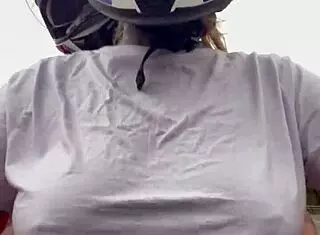 Motogirl from 99 picks up male passenger and asks him to rub her nipple tips while riding