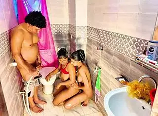 Watch how this handsome call boy bangs those cute girls in a steamy threesome!