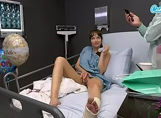 i'm a horny big tits milf masturbating on hospital bed giving stranger handjob cum on tits