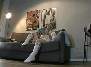 Sexy Milf Strips Panties on Sofa Showing Big Natural Tits