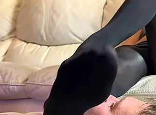 hey, you wanna be my foot slave under this pantyhose domination right now?