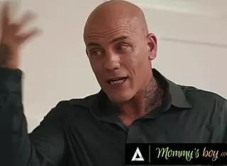 Upset husband caught redhead wife lauren phillips cheating by fucking their stepson in missionary. He got convinced to join the hairy pussy action with double penetration.