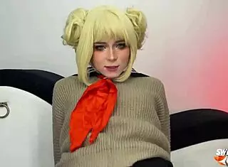 himiko toga turns 18 with her hairy pussy getting fucked deep. she takes a toy dildo in cowgirl before that first creampie in cosplay.