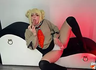 himiko toga turns 18 with her hairy pussy getting fucked deep. she takes a toy dildo in cowgirl before that first creampie in cosplay.