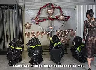 Four Masochistic Men Delivered As Presents To Mistress Sara For Birthday Party!