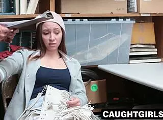 When officer catches cum craving Hayden Hennessy shoplifting he decides to fuck her hard in office with facial finish