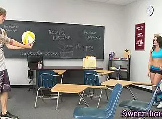 hey check out this brunette high school teen sucking on that uniform adventure its wild