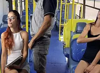 skinny redhead student flashing skirt and getting groped on public bus in interactive fetish scene!