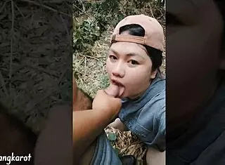 Outdoor blowjob turns intriguing with young asian beauty and her tight wet pussy in first time creampie