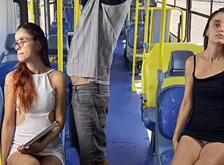 skinny redhead student flashing skirt and getting groped on public bus in interactive fetish scene!