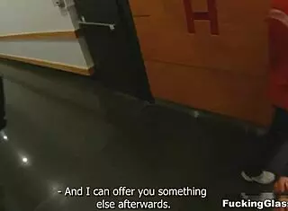 Teen in glasses gets wild orgasm in public restroom blowjob 😏