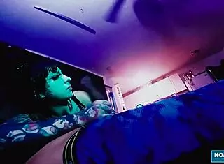 Wild babe Tenshii Tushii with big tits and brunette hair gets demolished after cock sucking and handjob in casting interview. She takes it in missionary and doggystyle in garage quickie.