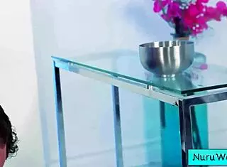 Sexy blonde teen masseuse Skyler Storm gives nuru massage to muscular client Seth Gamble with monster cock fucking and nasty creampie in wet petite pussy