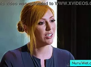 sexy blonde masseuse with big tits and ass explains nuru massage to her client.