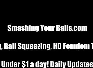 Dominant mistress kicks balls hard into your belly for femdom humiliation in painful POV session.