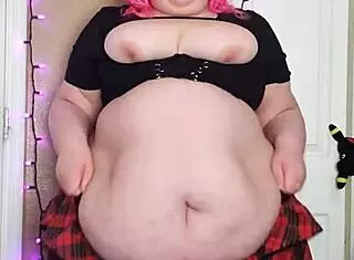 Hairy chubby bbw spreads wet pussy solo in miniskirt