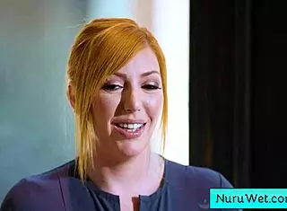 sexy blonde masseuse with big tits and ass explains nuru massage to her client.