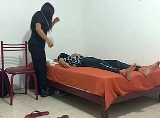 Capricious nurse treats patient by groping and flashing her big juicy natural tits.