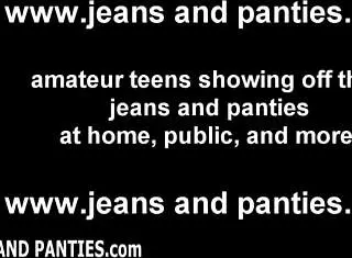 Oh man these tiny panties on petite skinny teen babe barely cover her jeans