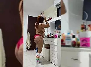 With red panties and red lips just how you like it daddy while I bend over doggystyle pregnant