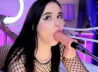 Hey, this naughty little 18+ fish in fishnets isn't afraid to swallow the bait with deepthroat and dildo play?