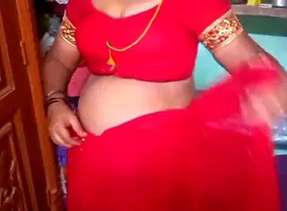 Desi Beauty Housewife Changes Sary at Home with Friend Watching Her Curvy Body.