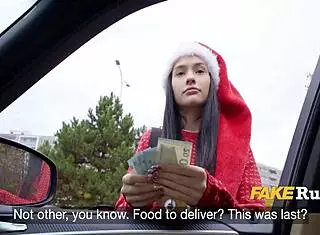 Teen Dressed As Sexy Santa Feels The Thrill Of Christmas Delivery Outdoors