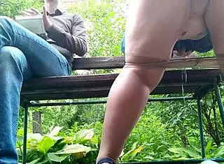 Curvy Milf In Pantyhose Peeing Next To Me In Park View From Below