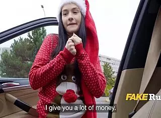 Teen Dressed As Sexy Santa Feels The Thrill Of Christmas Delivery Outdoors