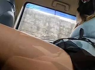 Pinay teacher gets fucked in car by lucky fan with wet pussy dildo doggystyle creampie action.