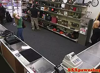 hey broke babe why are you fucking pawnbroker on hidden cam for cumshot facial in reality voyeur spying?