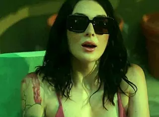 brunette charlotte sins rides and licks in the pool with petite skinny tattooed body during missionary and cowgirl