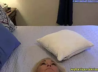 Blonde milf slut shows off gaping pussy in heels and stockings for creampie