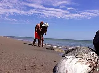 Real mature couple risks everything with intense outdoor sex on a public beach during their holiday trip in mexico.