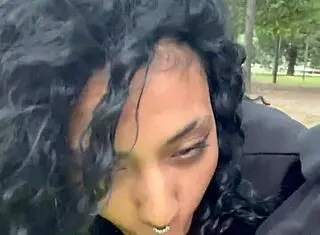 Ebony latina prostitute takes cumshot from interracial oral in public Buenos Aires park