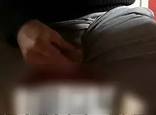 He sneaks under the desk for secret masturbation, leading to a voyeur creampie surprise