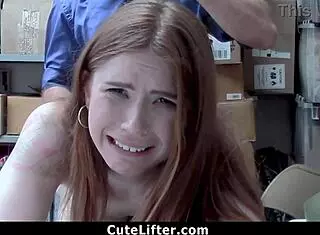 Petite teen burglar caught stealing clothes in garage gets punished by dominant old man