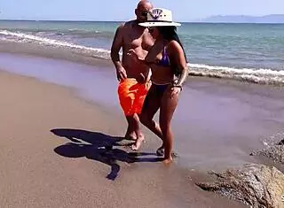 Real mature couple risks everything with intense outdoor sex on a public beach during their holiday trip in mexico.