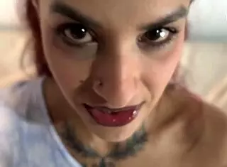 Neighbor Surprises Skinny Latina with Huge Cock Handjob in Homemade Tattoo Session