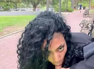 Ebony latina prostitute takes cumshot from interracial oral in public Buenos Aires park