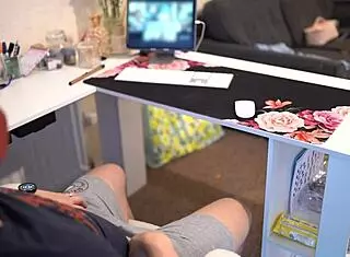 Suck my cock harder, naughty secretary! Cum in mouth during homemade CFNM zoom meeting with boss.