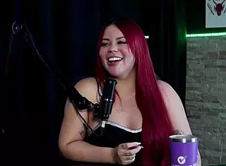 Uh, this safada shows off her boquete, shoves vibrator in buceta after sayin' she cums easy from anal sex - bad aninha in sheer red lingerie.