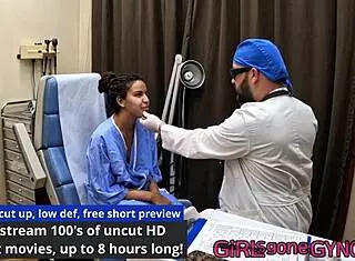 Oh, my tight Latina ass needs this deep fingering, she whispers during her humiliating close-up gyno exam with gloves