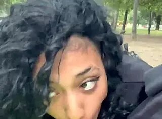 Ebony latina prostitute takes cumshot from interracial oral in public Buenos Aires park