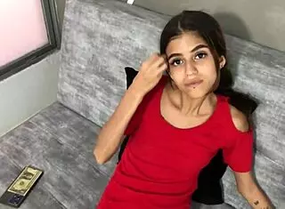 small stepsister fulfills my dream with blowjob and cum on her young face in interracial homemade first time with ebony latina kissing spitting and dirty talk