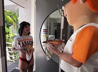 From fast food to fast times Lysagna Delray rides the PornDude pepperoni in mouth-watering casting