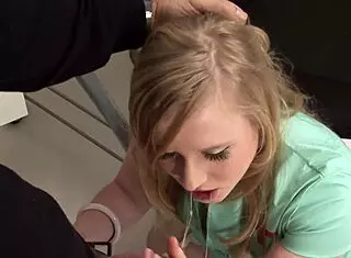 Young 18+ blonde satine spark surprises client with deep anal fucking in fishnets and heels on bed. She gapes wide after rough doggystyle pounding.