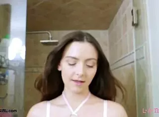 brunette beauty showered before casting interview on sofa