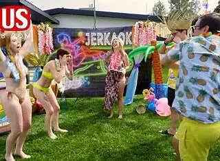 jerkaoke summertime orgy asks, who's joining madison morgan rosalyn sphinx for wild fucking blowjob action?